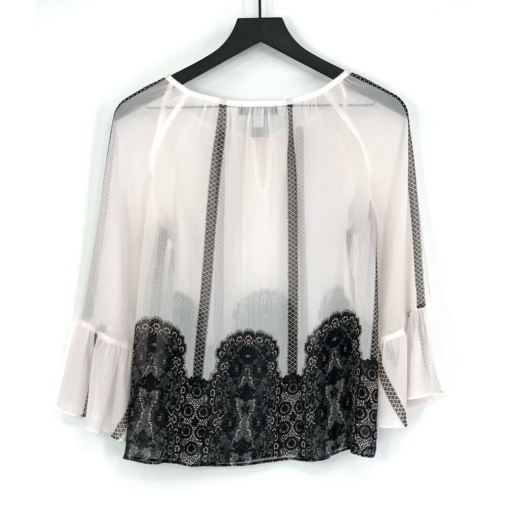 INC International Concepts Sheer Blouse White Black S - Picture 5 of 5